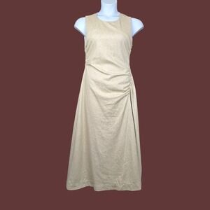 Urban Revivo Womens Sleeveless Cotton Linen Ruched Side Midi Dress Size 8 NWT